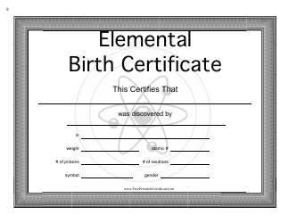 Document preview: Elemental Birth Certificate Template