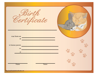 Document preview: Birth Certificate Template for Kitten