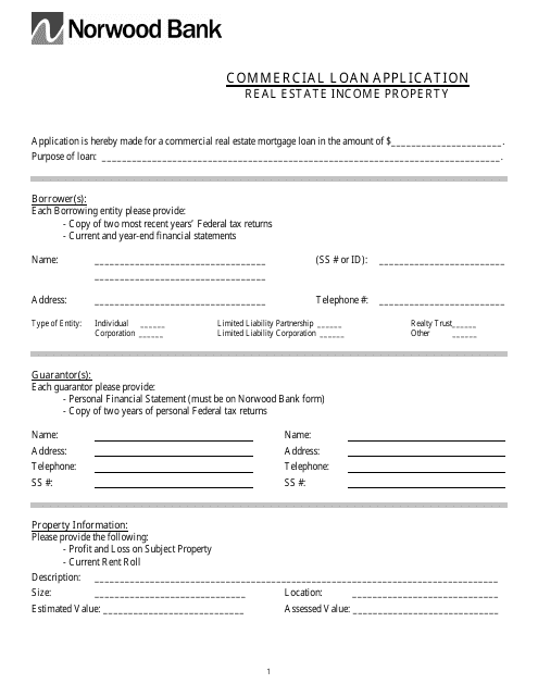 Commercial Loan Application Form - Norwood Bank - Massachusetts Download Pdf