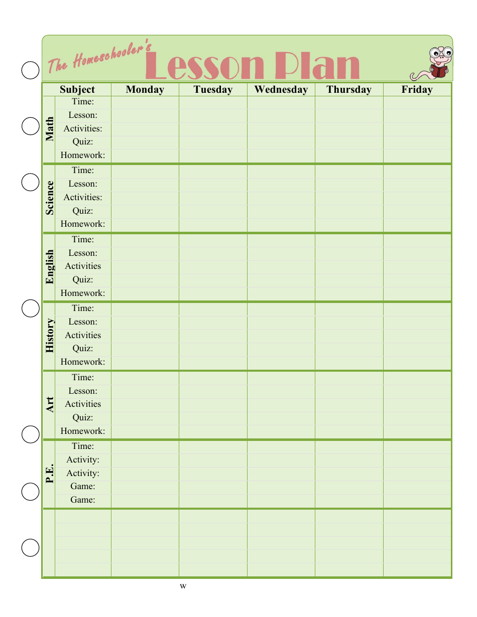 Free Printable Weekly Lesson Plan Templates For Homeschooling - Free ...