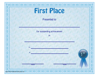 Document preview: First Place Certificate Template - Blue