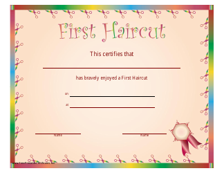 Document preview: First Haircut Certificate Template