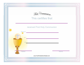 Document preview: First Communion Certificate Template - Blue