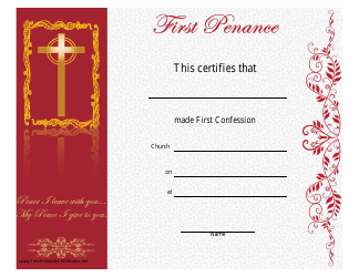 Document preview: First Penance Certificate Template