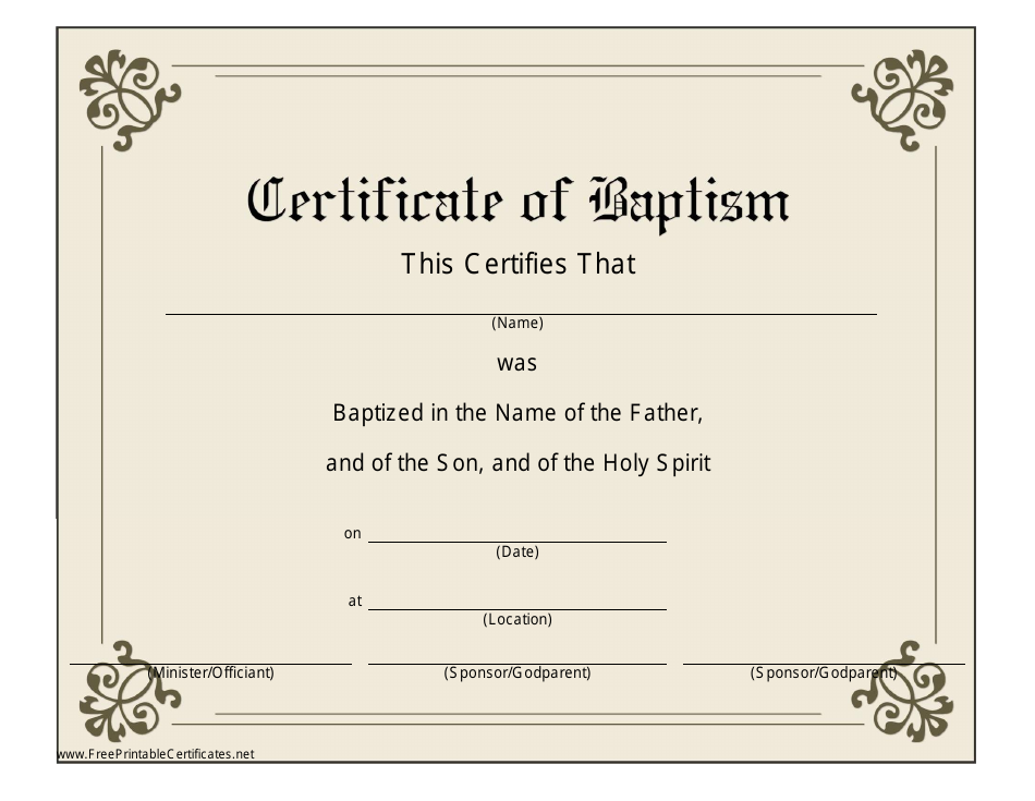 Baptism Certificate Template - Beige Download Printable PDF ...