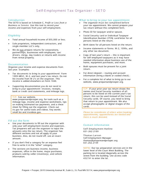 Self-employment Tax Organizer Template