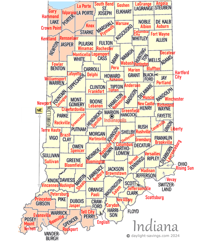 Indiana Time Zone Map 2024 - Shana Danyette image.