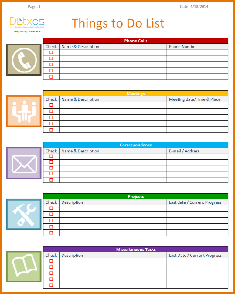 Task List Spreadsheet —