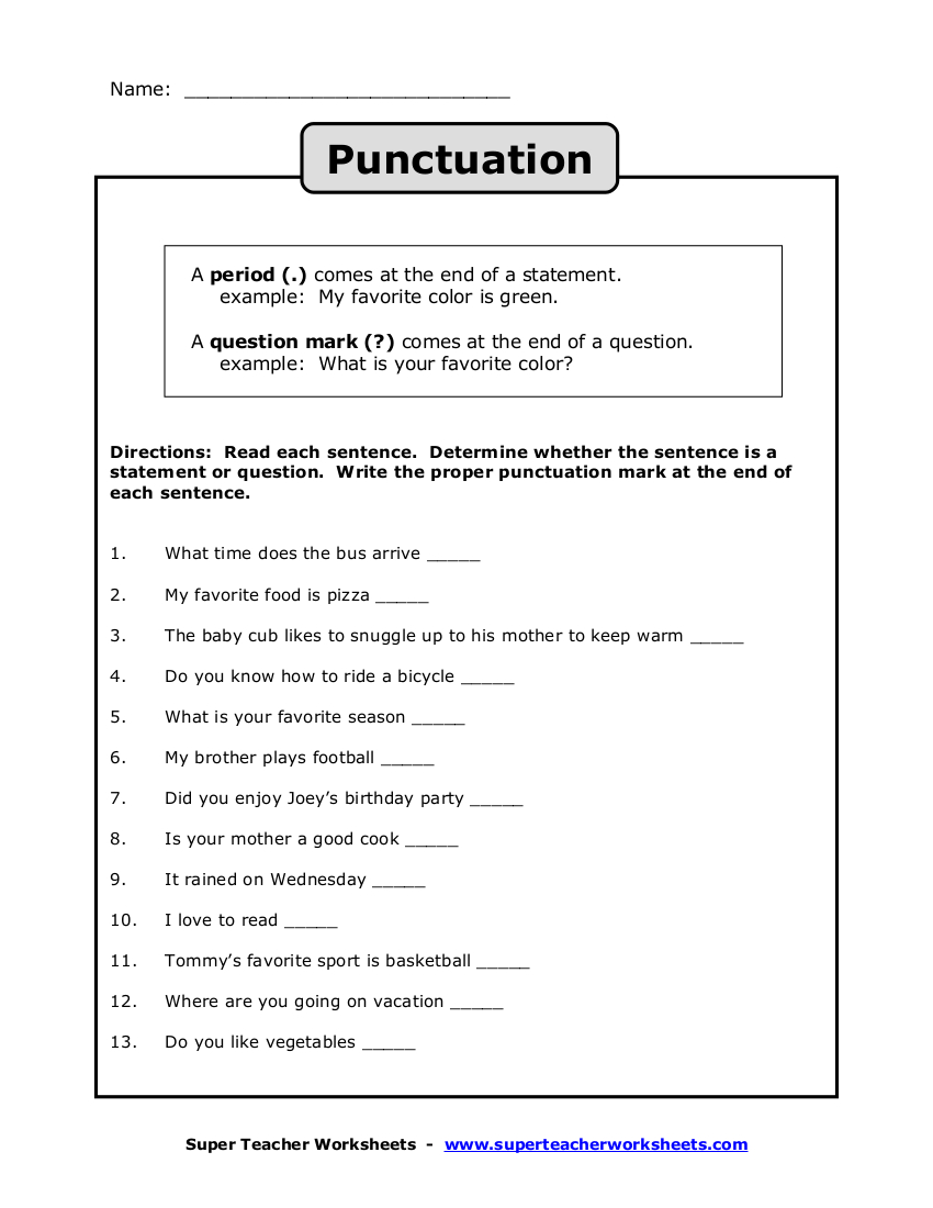 Basic Punctuation Worksheets