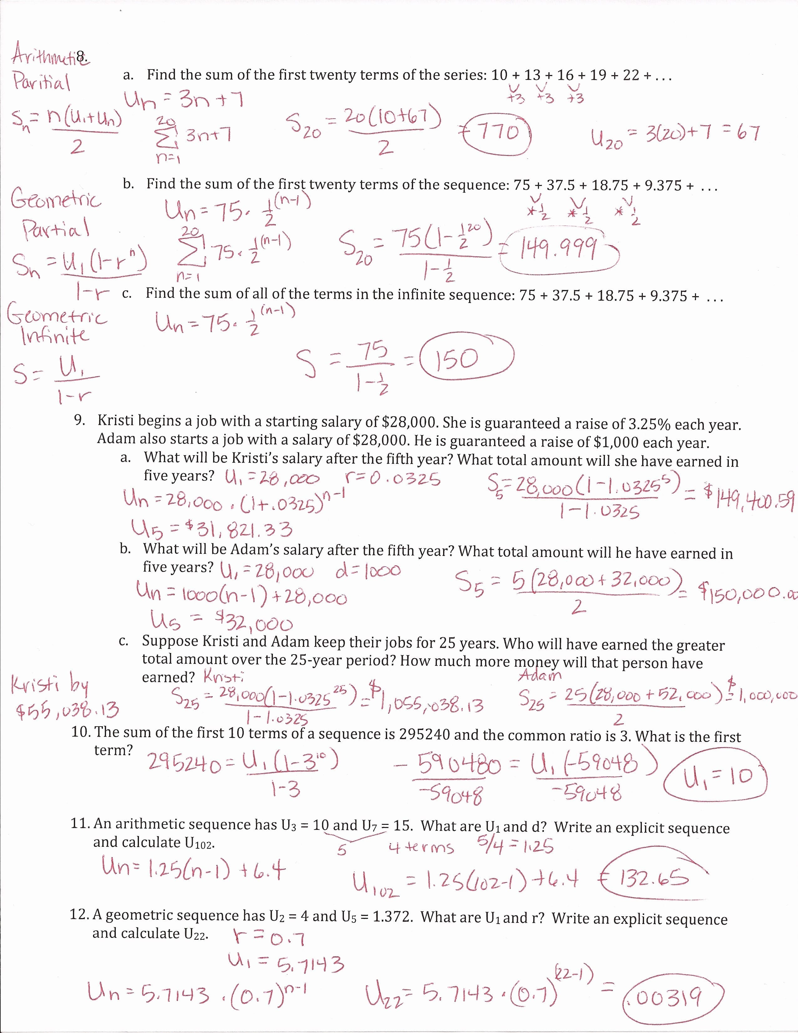 Arithmetic And Geometric Sequences Word Problems Worksheet