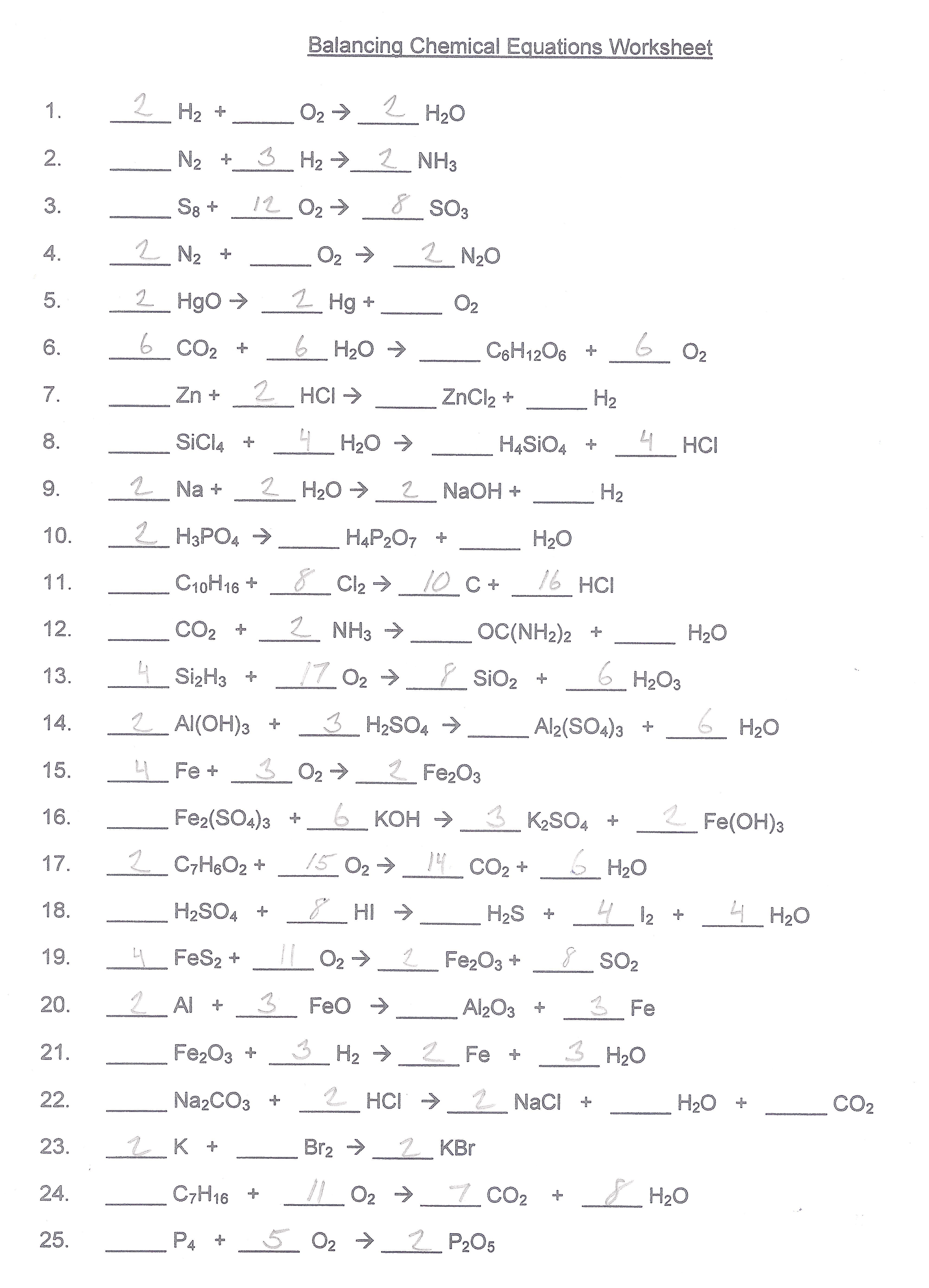 Balancing Equations Practice Worksheet Answers Second Grade — db-excel.com