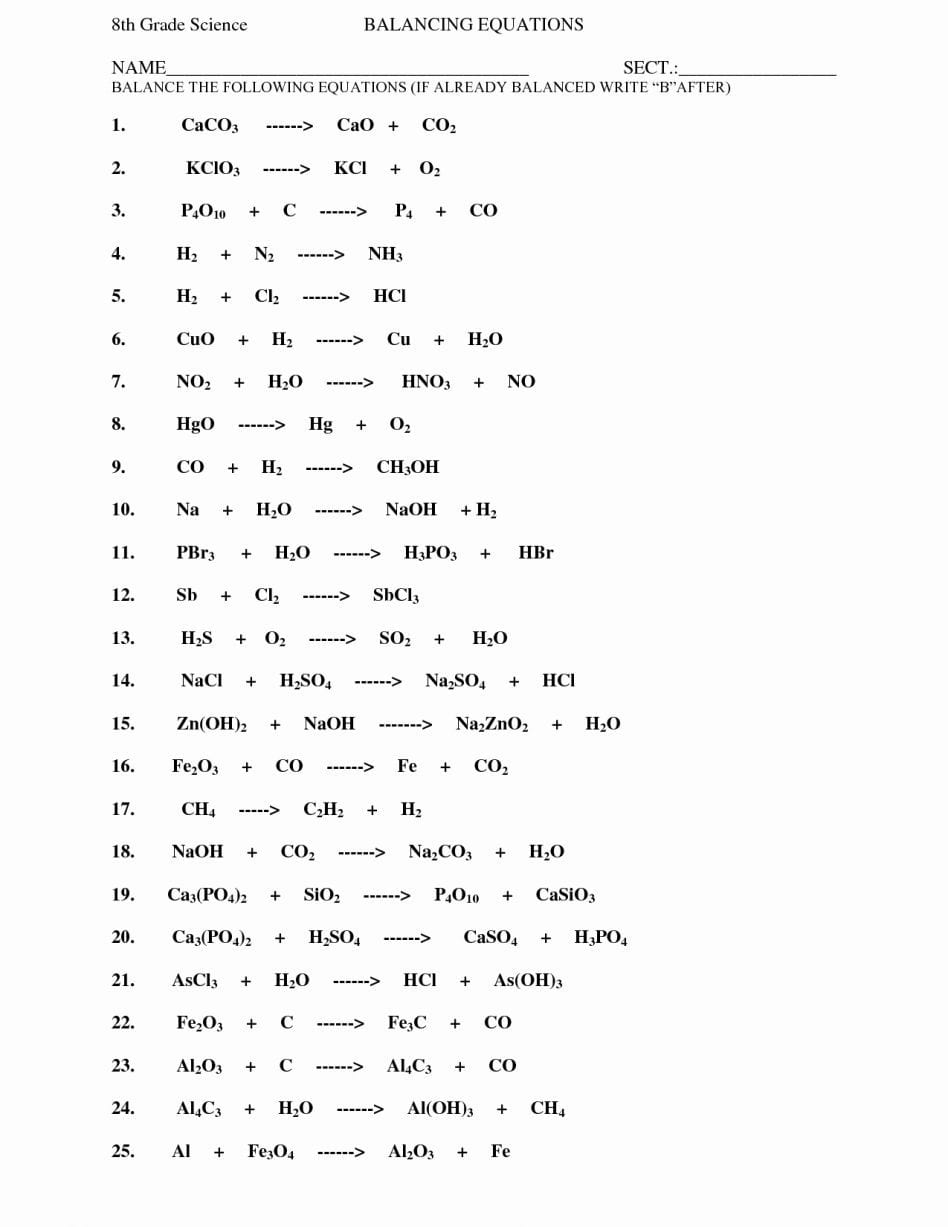 Balancing Chemical Equations Worksheet Pdf — db-excel.com