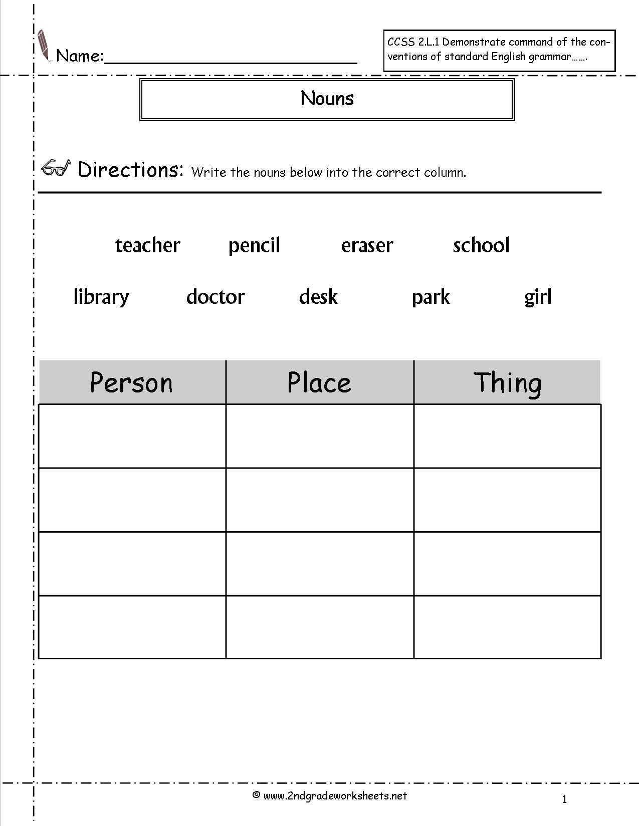 1st Grade Noun Verb Worksheet