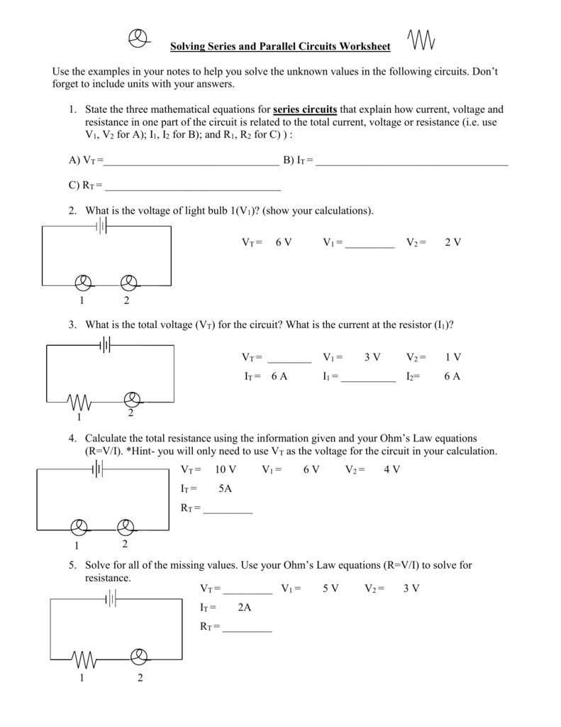 Solving Series And Parallel Circuits Worksheet