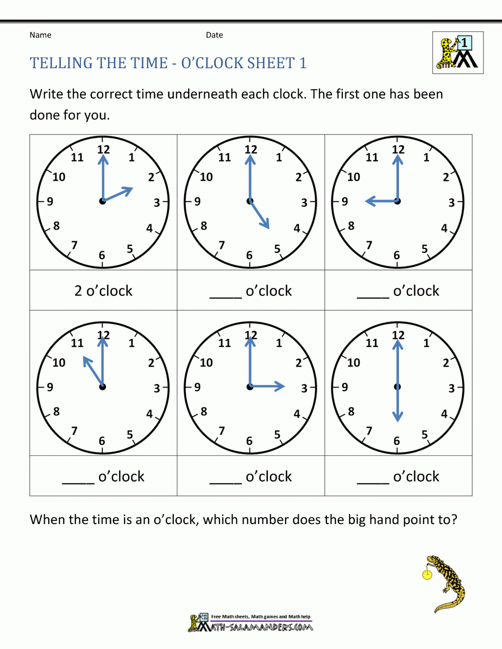 Telling Time Worksheets  O'clock And Half Past