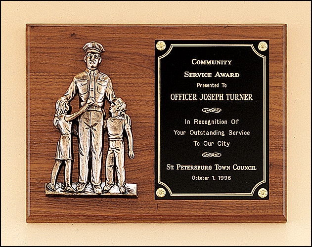 Police Award Casting on Walnut Plaque