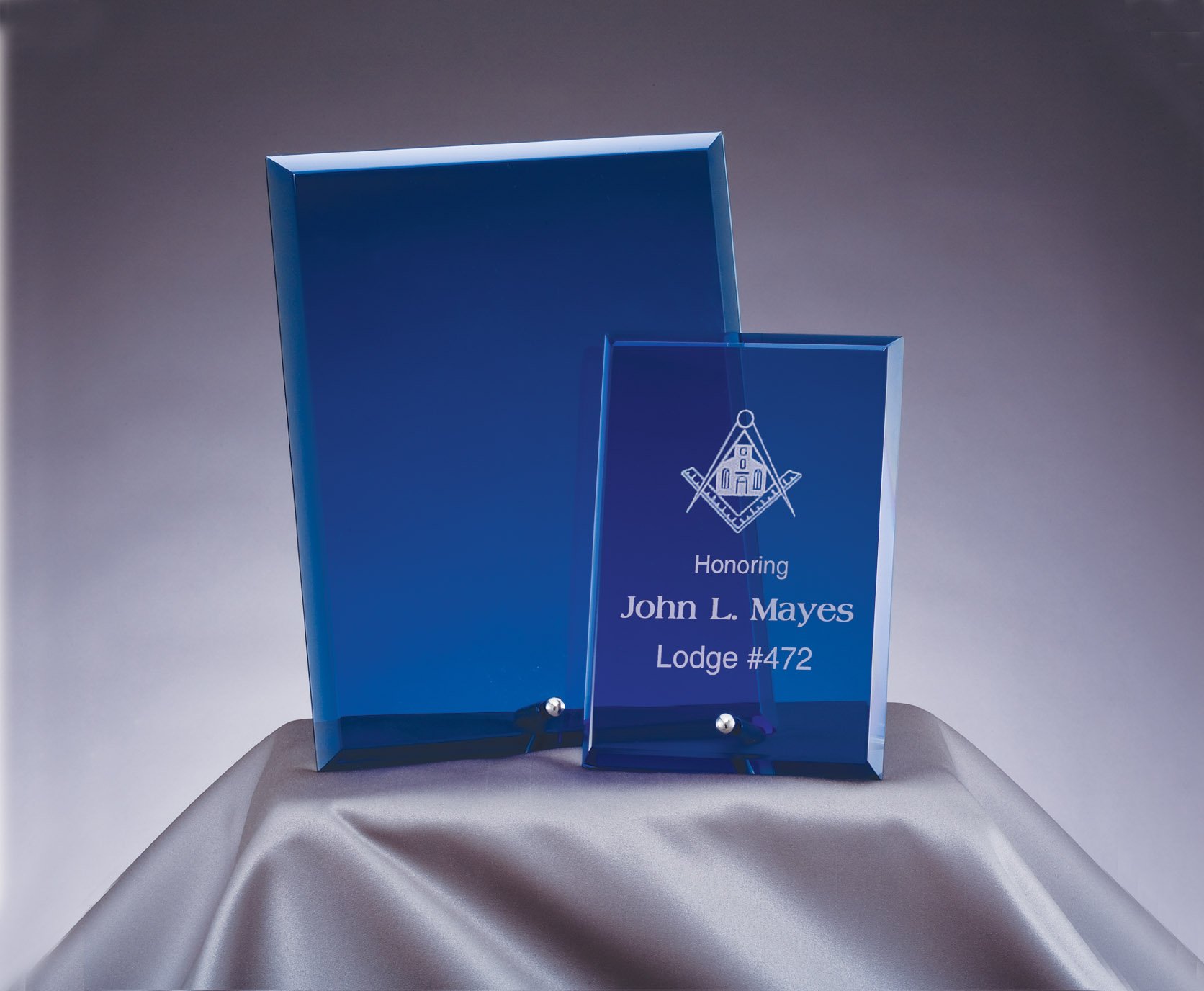 Blue Colored Beveled Edge Glass Plaque