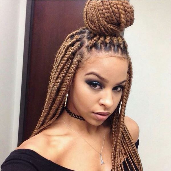 box braids hairsyles half up half down with bun