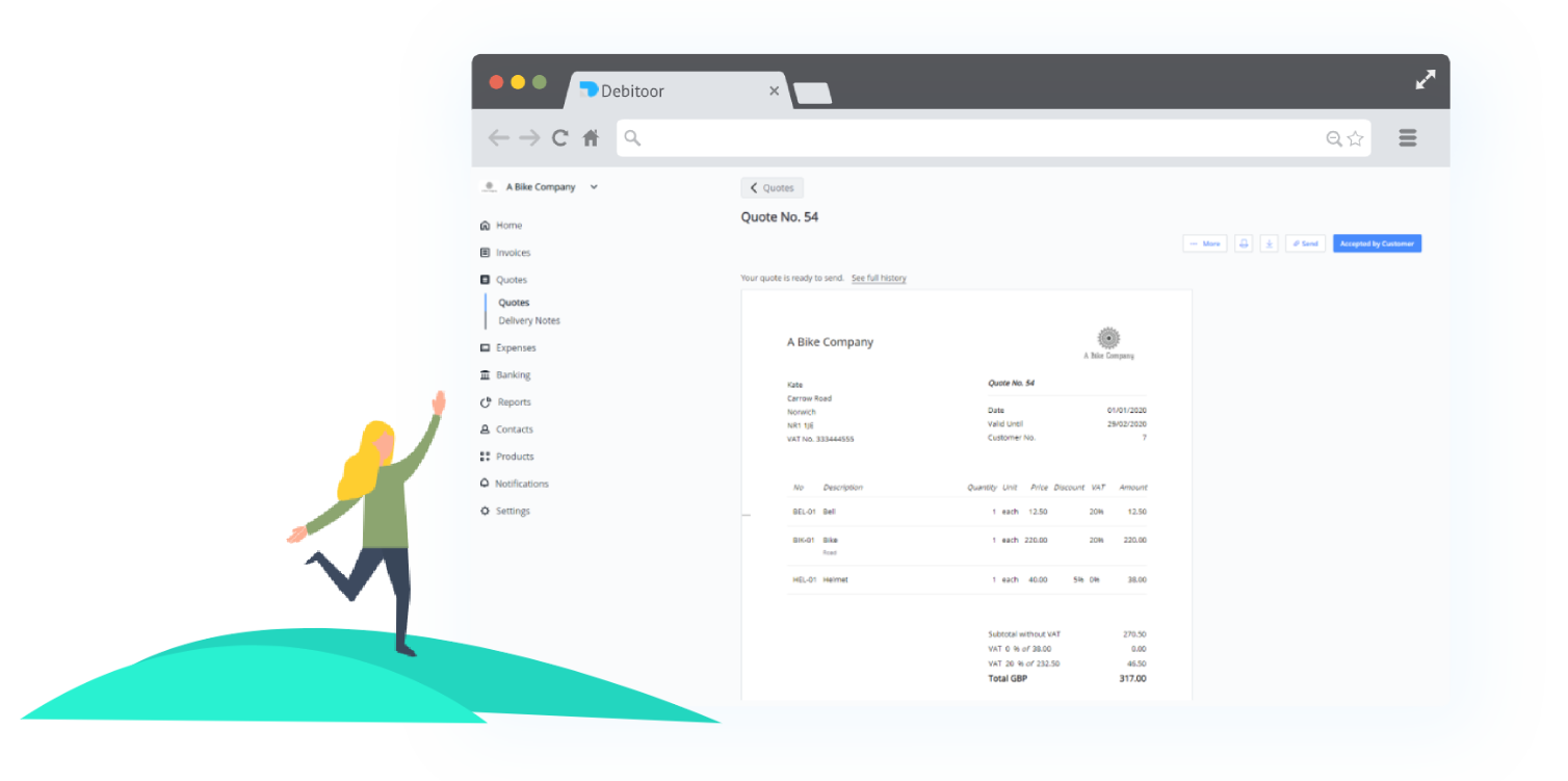 Debitoor small business quotation software makes it easy to send quotations from any device