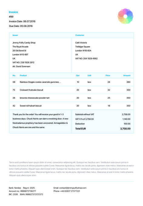 Debitoor invoice templates give you the tools to easily create professional invoices fast.