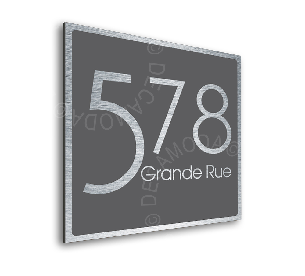 Contemporary Brushed Metal and Gray Address Sign AD103-BSG