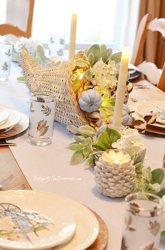 Thanksgiving Tablescape with a Cornucopia Centerpiece