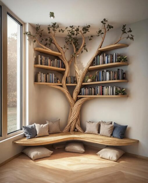 Why TikTok Users Are Obsessed With This Tree Floating Corner Bookshelf