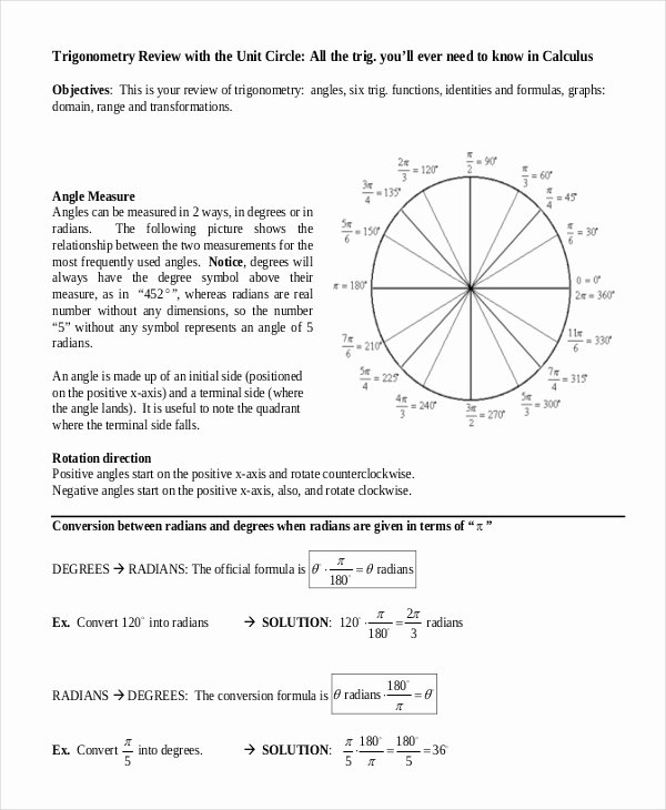 Blank Unit Circle Pdf Elegant 16 Unit Circle Chart Templates Free Sample Example