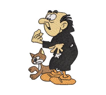 Gargamel con Gato Pitufos Diseños de Bordado