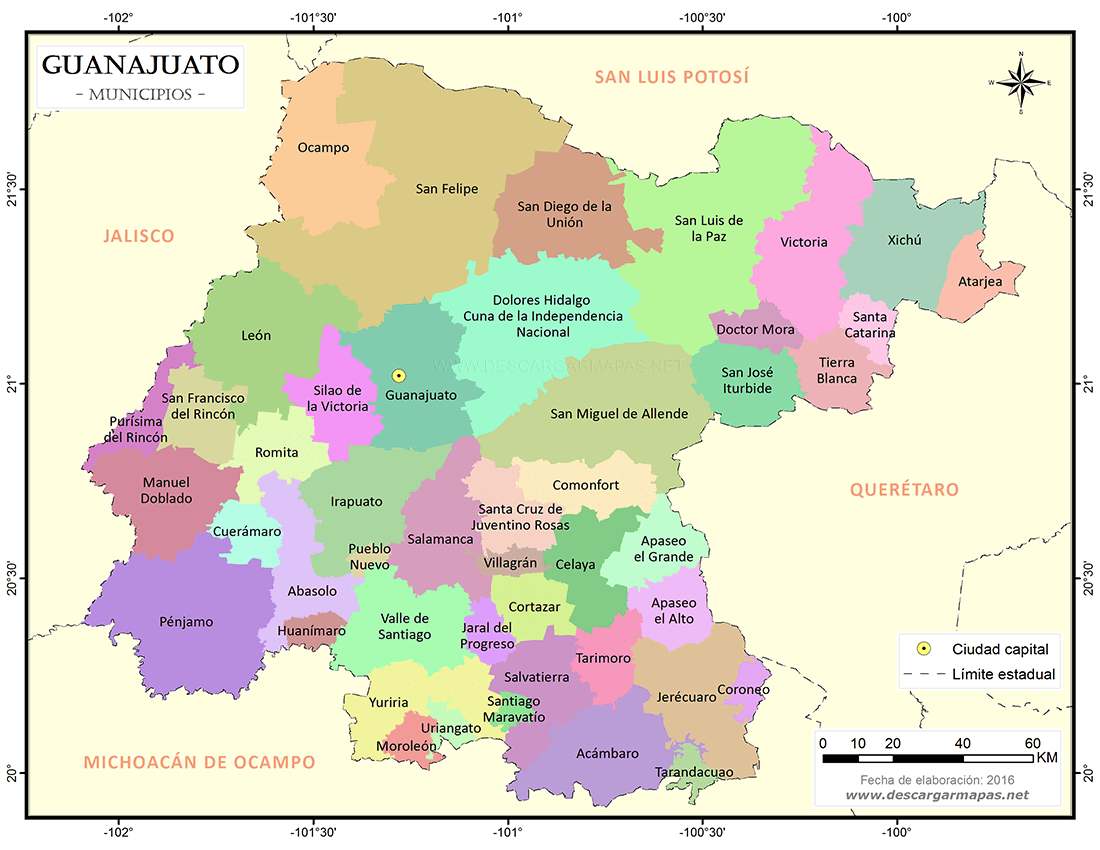 Mapa Para Imprimir De Guanajuato Mapa De Municipios De Guanajuato | My ...