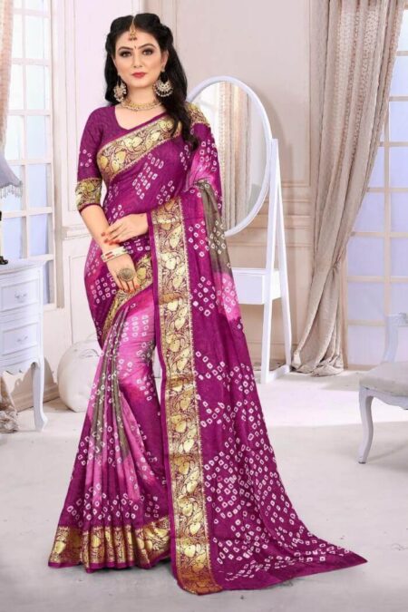 Wine Art Silk Bandhani Marriage Saree with Zari Weaving-sm04c