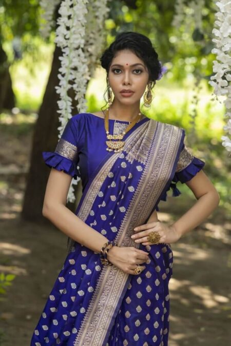 Blue Soft katan silk saree with pure zari Weaves-isha03a