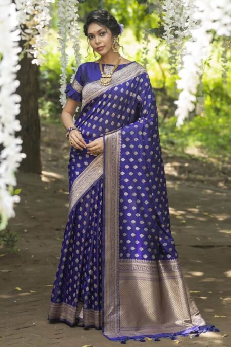 Blue Soft katan silk saree with pure zari Weaves-isha03b