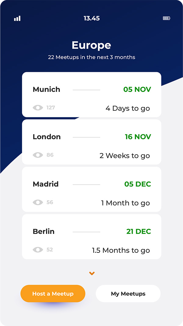 Kurzgesagt mobile app community page showing meetups.