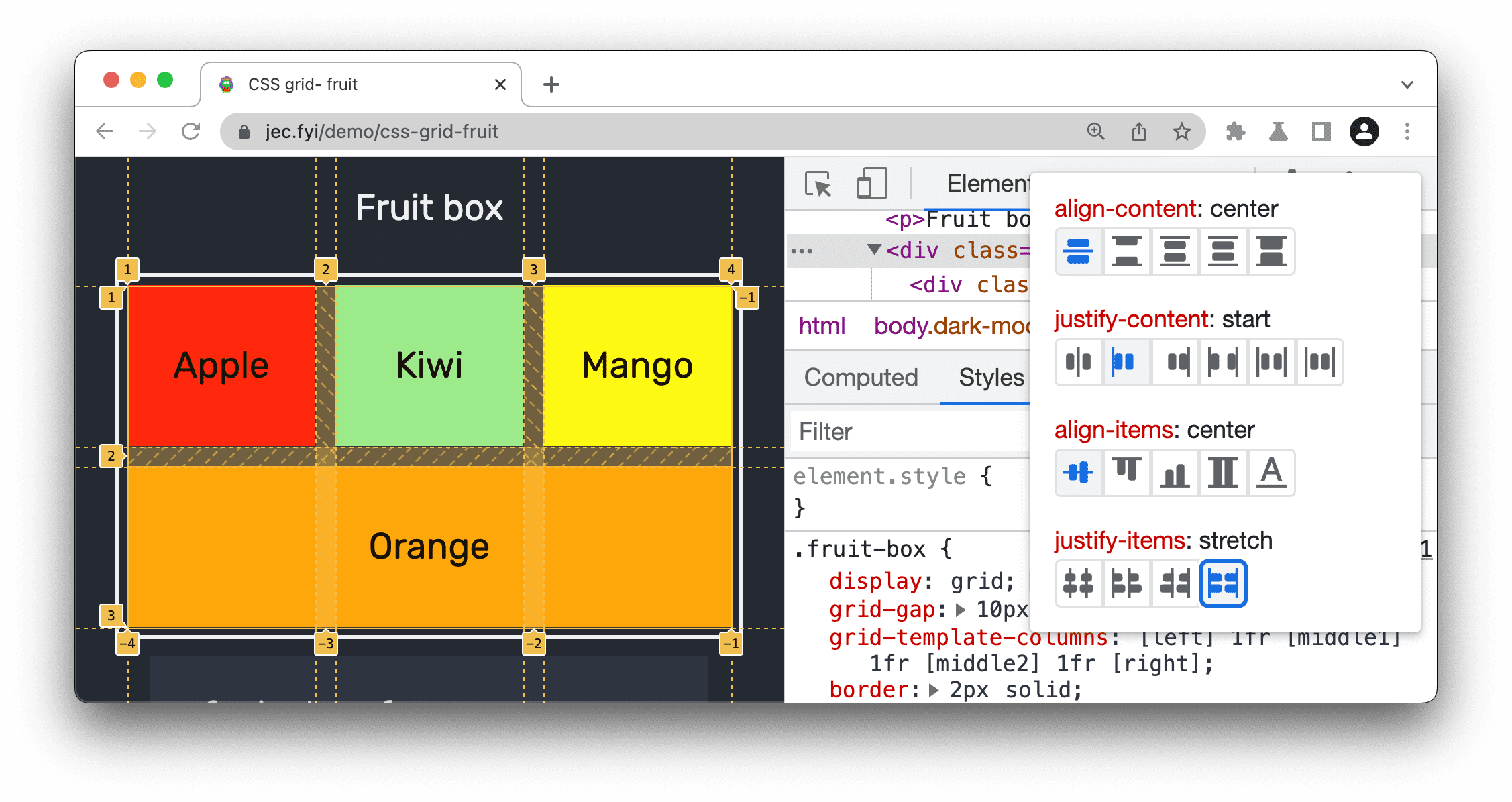 Impostazione delle proprietà CSS.