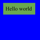 Cadre bleu avec les mots &quot;Hello world&quot; à l&#39;intérieur d&#39;un rectangle vert.