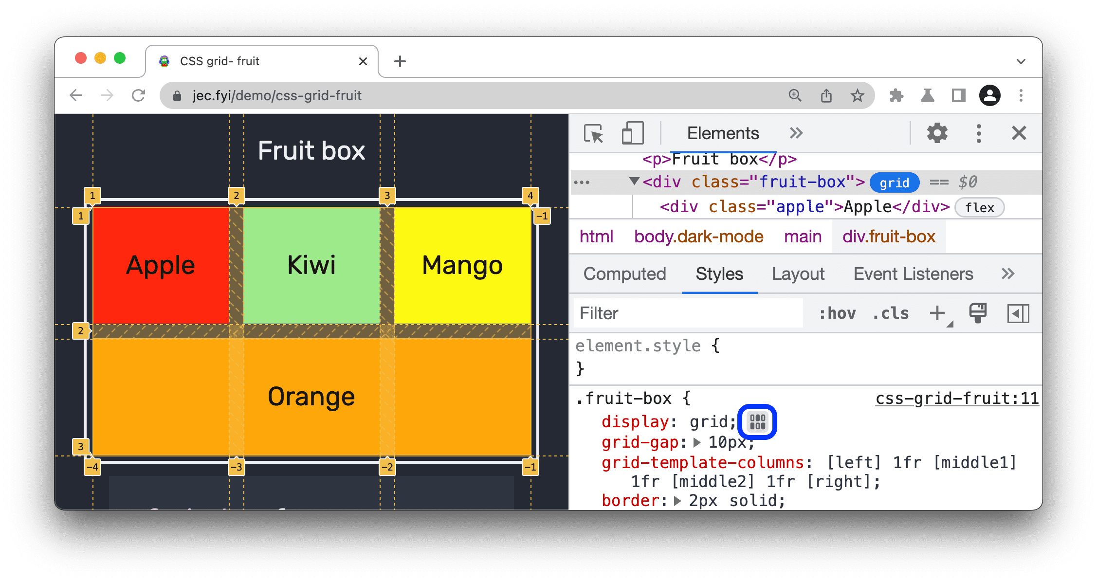 دکمه Grid Editor.