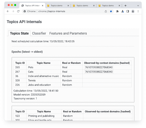 Jetez un œil à l&#39;API Topics sur chrome://topics-internals.