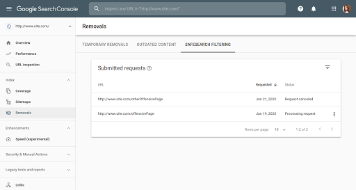 Filtrado de SafeSearch en Search Console