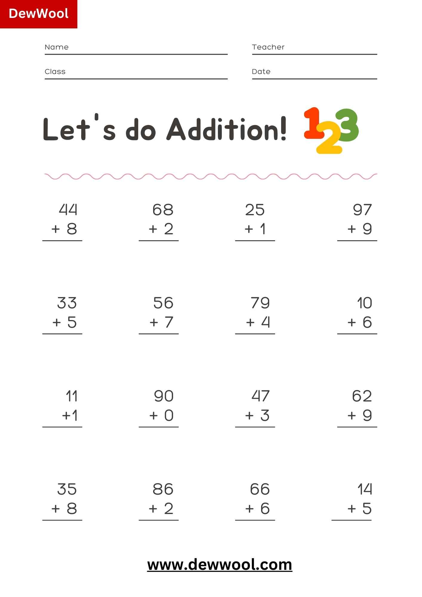 10 Free Double-Digit and Single-digit addition Worksheets |Grade 1 ...