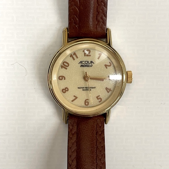 Timex / Acqua Ladies Gold Indiglo Quartz Watch w/ Leather Strap - Picture 1 of 4