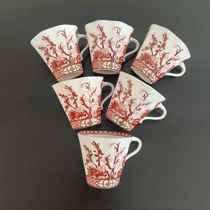 6 X Coalport Indian Tree Coral Bine China Flat Demitasse Cups