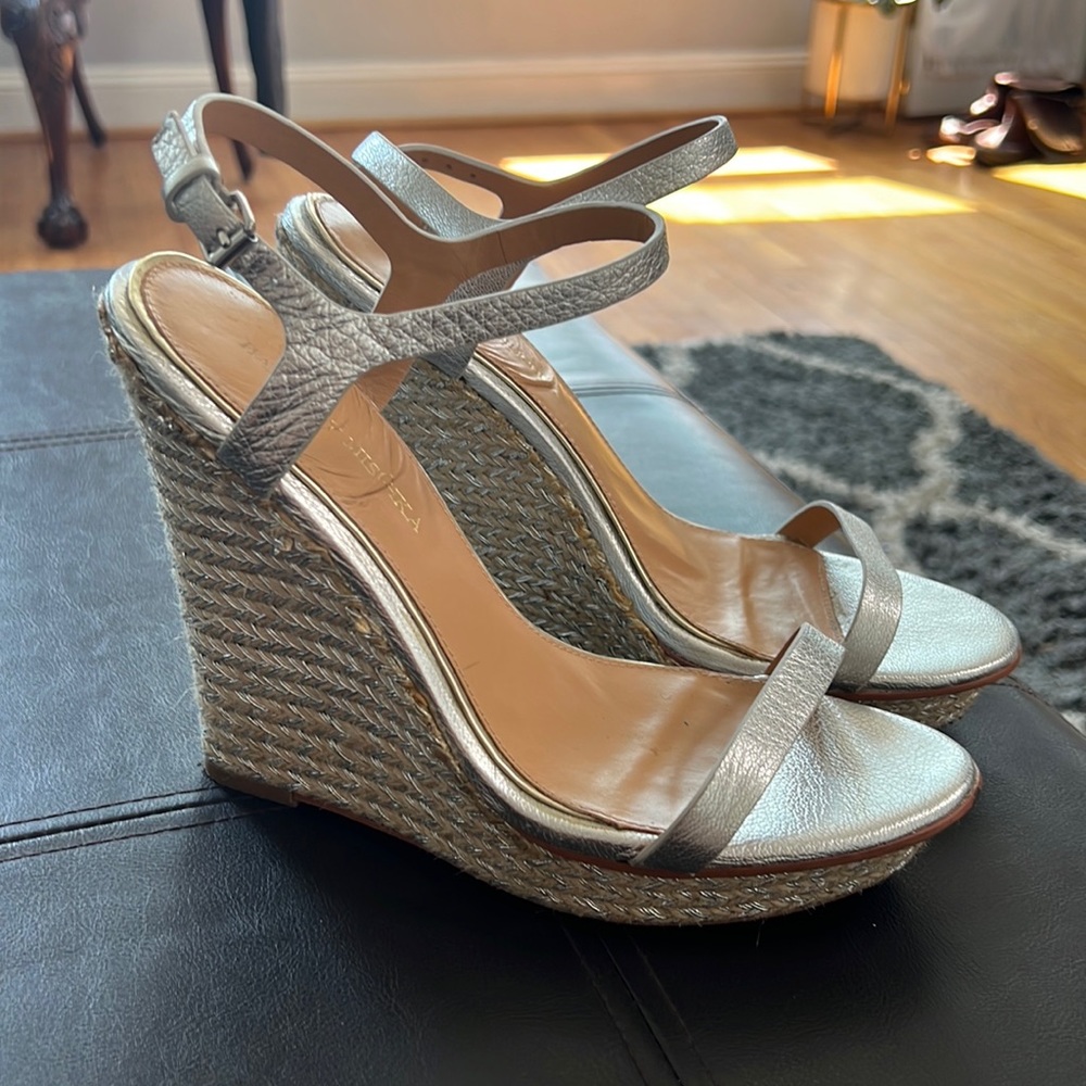 Platinum Leather Espadrilles Wedge Sandals - Gem