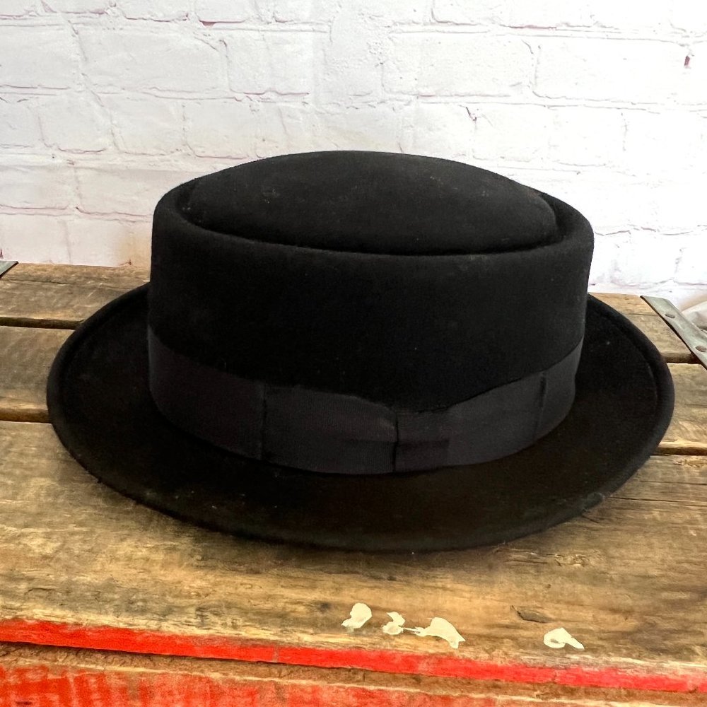 Vtg Wool Pork Pie Black Hat -40's/50's Era -Walte… - image 2