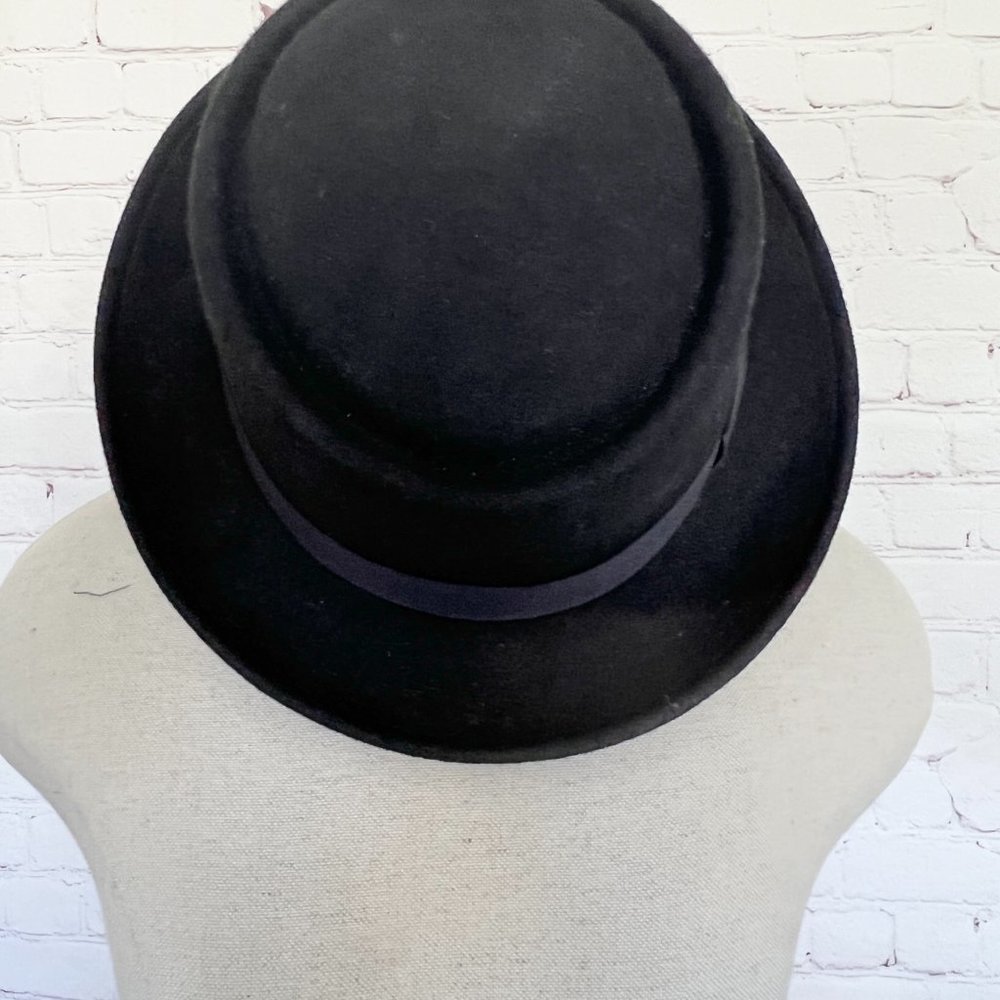 Vtg Wool Pork Pie Black Hat -40's/50's Era -Walte… - image 5