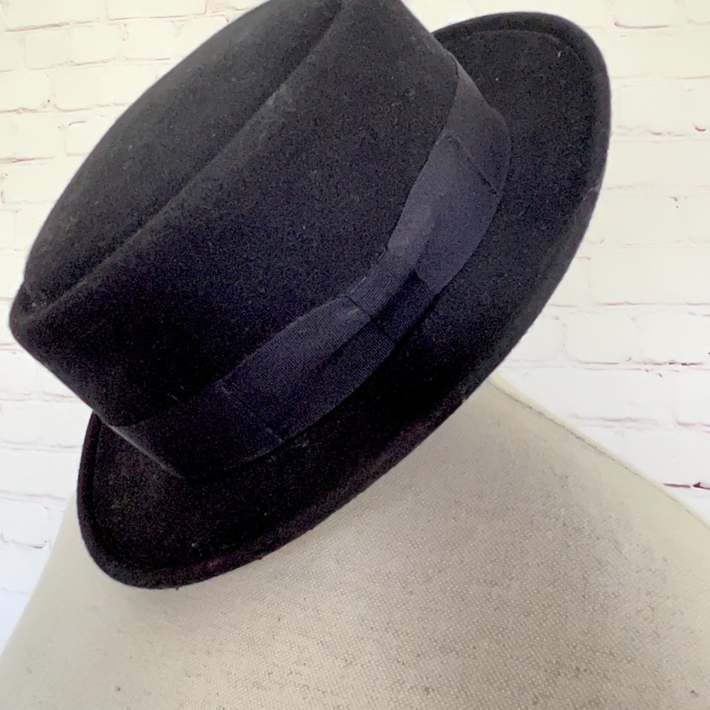 Vtg Wool Pork Pie Black Hat -40's/50's Era -Walte… - image 7