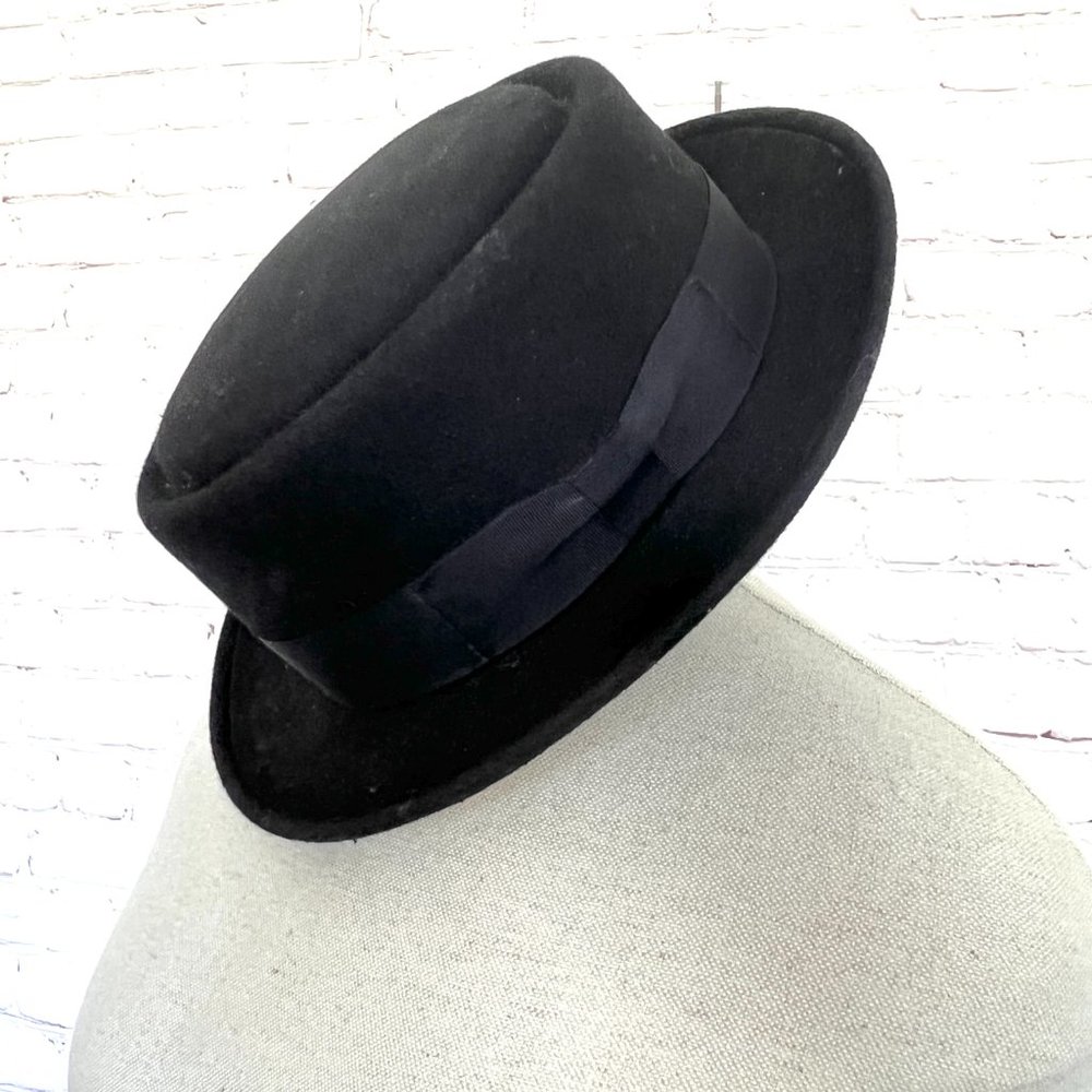 Vtg Wool Pork Pie Black Hat -40's/50's Era -Walte… - image 8