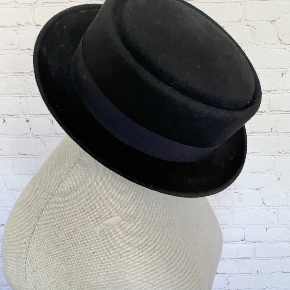 Vtg Wool Pork Pie Black Hat -40's/50's Era -Walte… - image 6