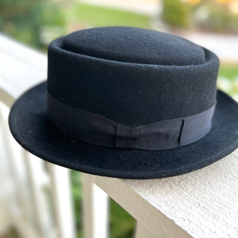 Vtg Wool Pork Pie Black Hat -40's/50's Era -Walte… - image 1