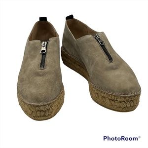 Eric Michael Tan Suede Leather Espadrille Wedge Comfort Shoes Womens Size 6.5